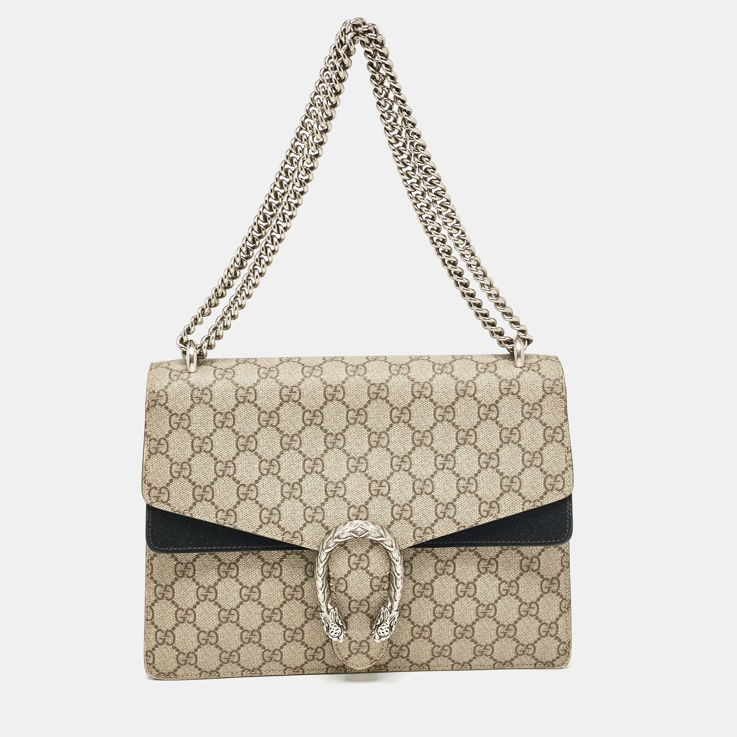 Luxury Gucci Trending 2025 Beige/Black GG Supreme Canvas and Suede Medium Dionysus Shoulder Bag