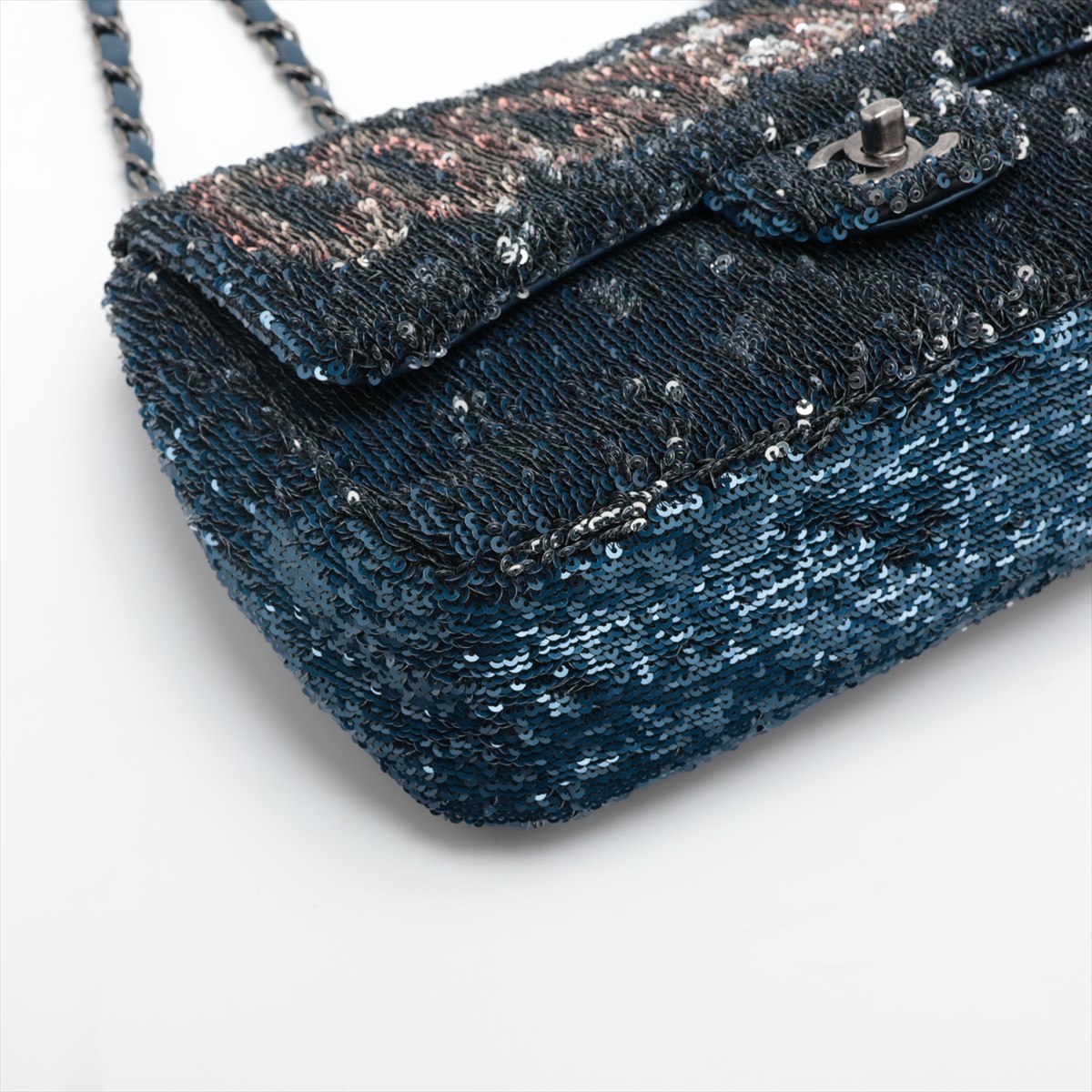 Chanel Coco Cube Single Flap Double Chain Bag Blue Silver 23rd
