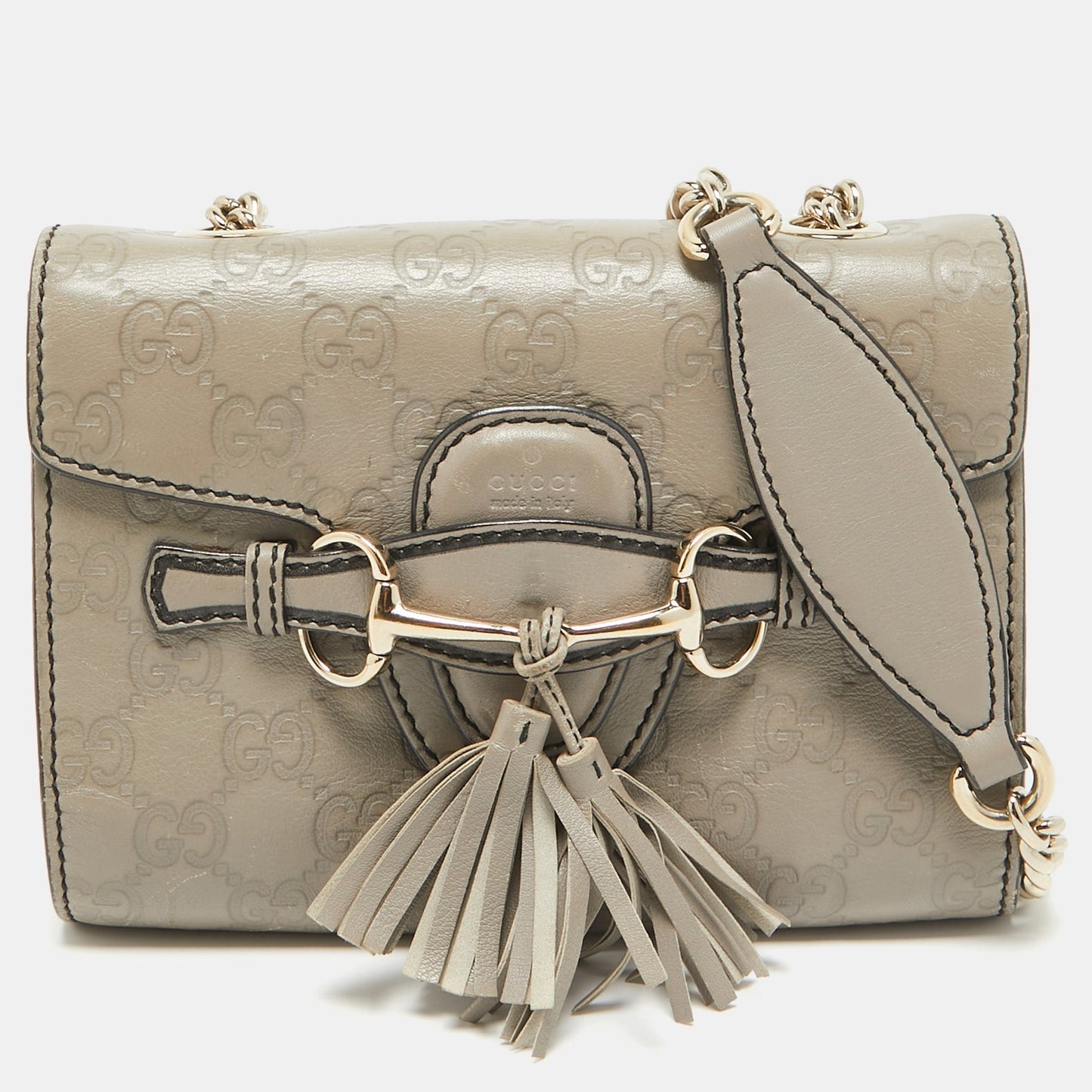 Luxury Gucci Trending 2025 Grey MicroLuxury Gucci Trending 2025ssima Leather Mini Emily Chain Crossbody Bag