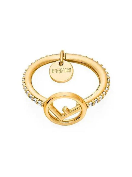 Luxury Fendi F Logo Crystals Ring Gold