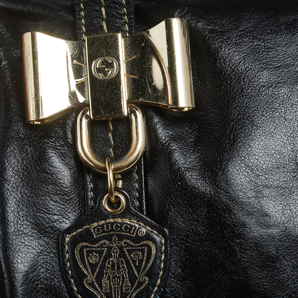 Luxury Gucci Trending 2025 Black Leather Duchessa Boston Bag..