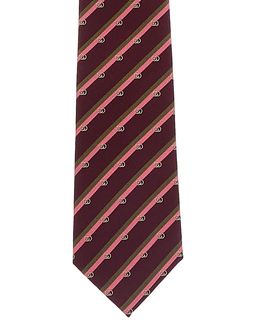Gucci Light Brown Logo Stripe Silk Tie