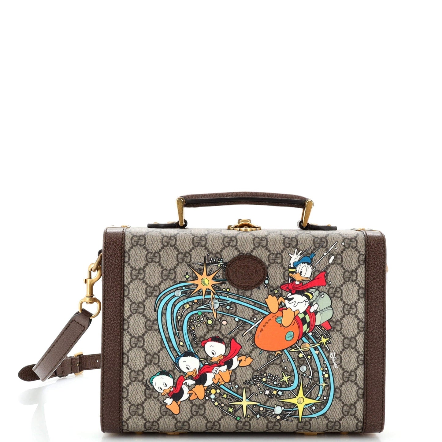 Luxury Gucci Trending 2025 Disney Donald Duck Top Handle Beauty Case Printed GG Coated Canvas