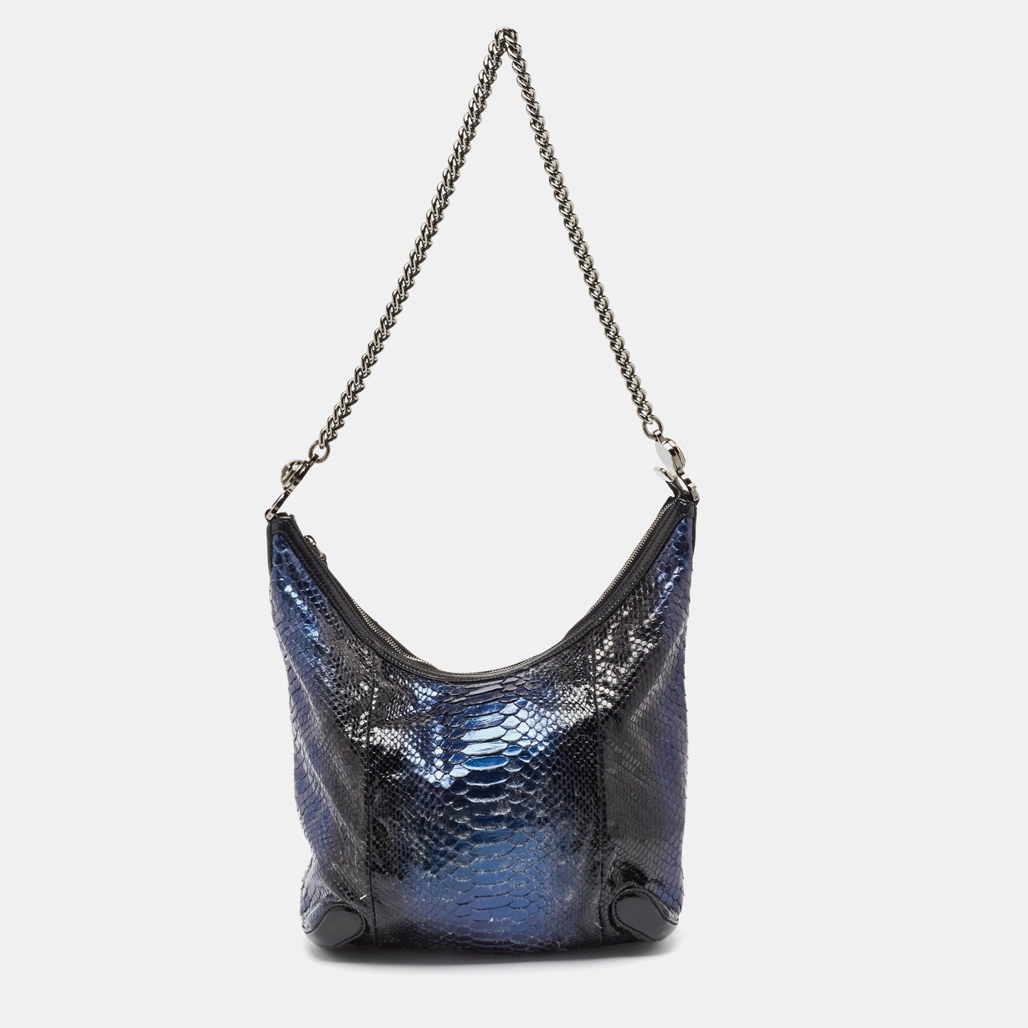 Luxury Gucci Trending 2025 Metallic Blue/Black Leather and Python Galaxy Hobo