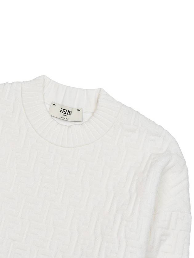 Luxury Fendi FF Logo Embossed Pullover Knit Top White