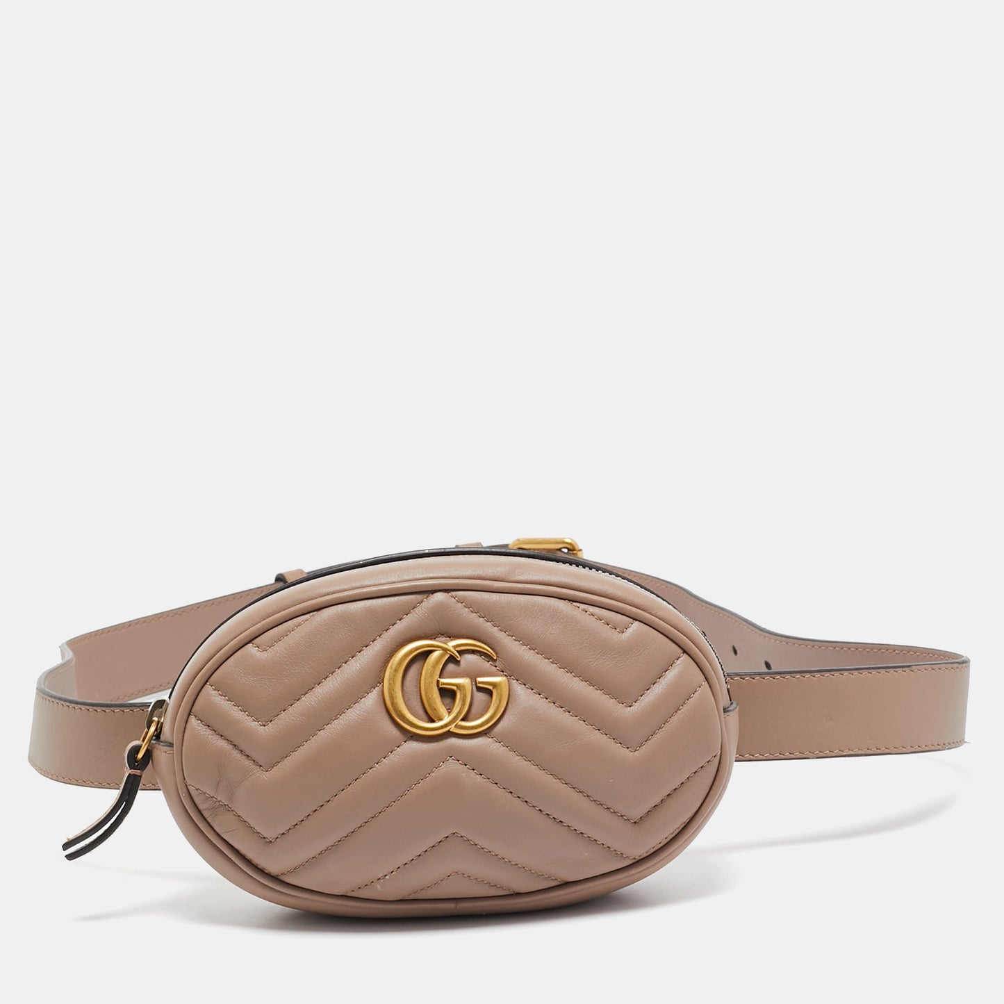 Luxury Gucci Trending 2025 Beige Matelassé Leather Mini GG Marmont Belt Bag