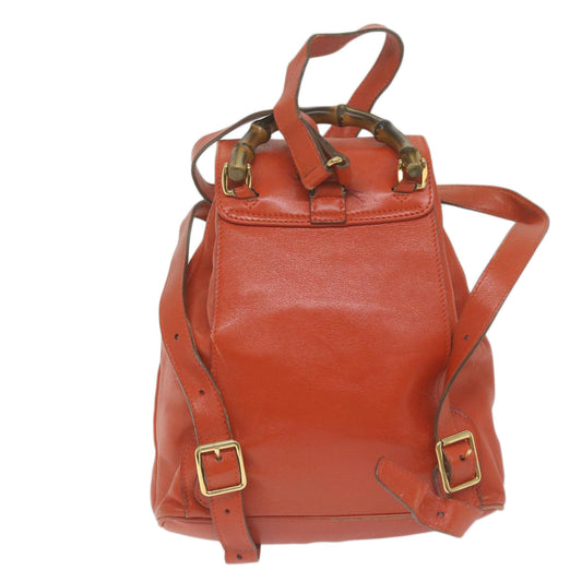 GUCCI Bamboo Backpack Leather Orange 003 2058 0030 fm3138