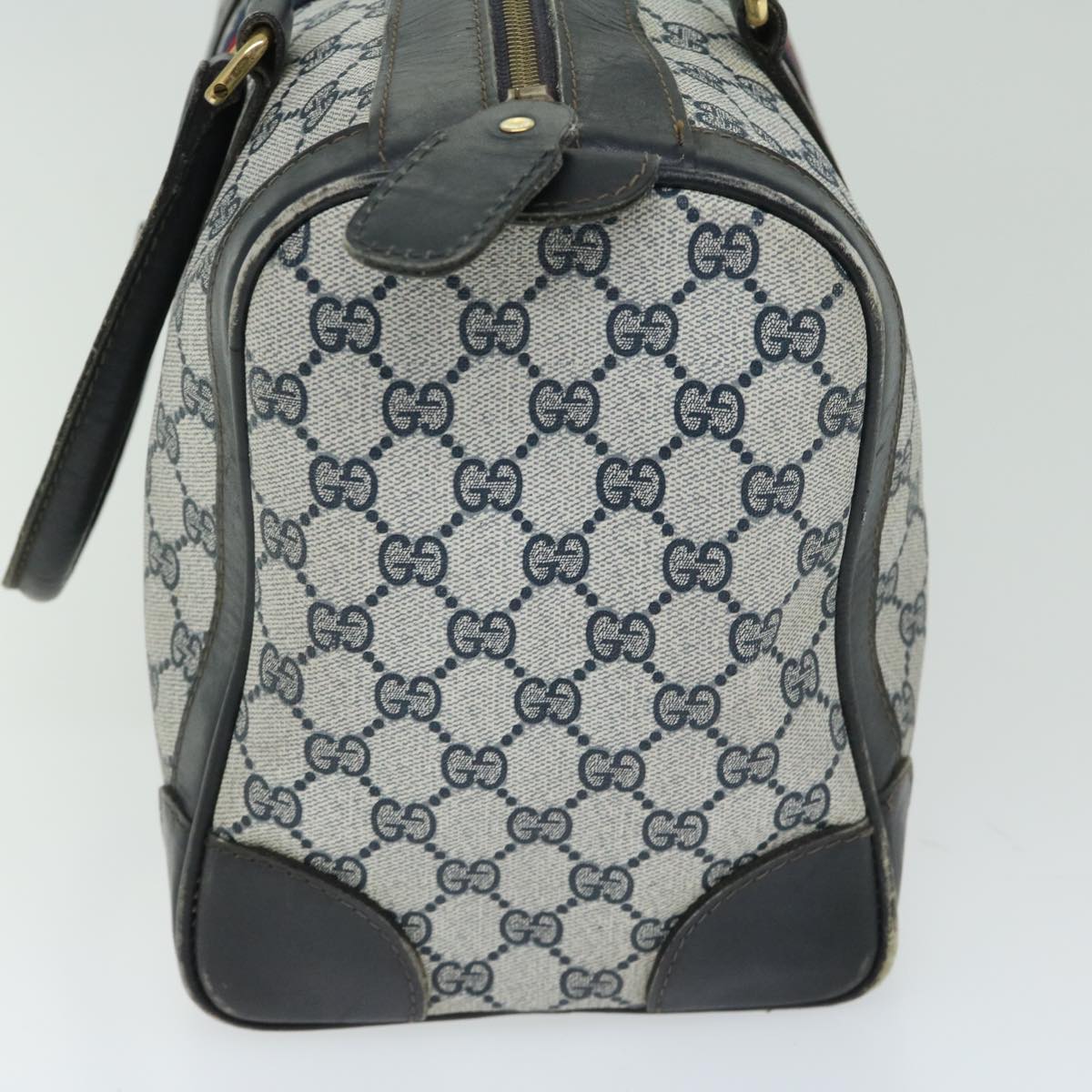 GUCCI GG Supreme Sherry Line Boston Bag PVC Navy Red fm3263