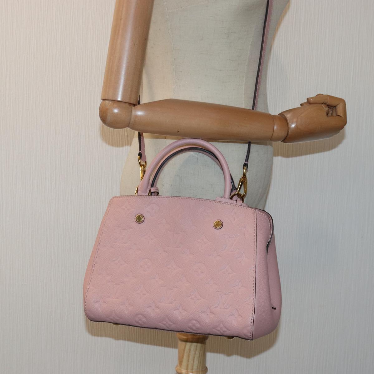 LOUIS VUITTON Monogram Empreinte Montaigne BB Bag Pink Rose M44123 fm3558A