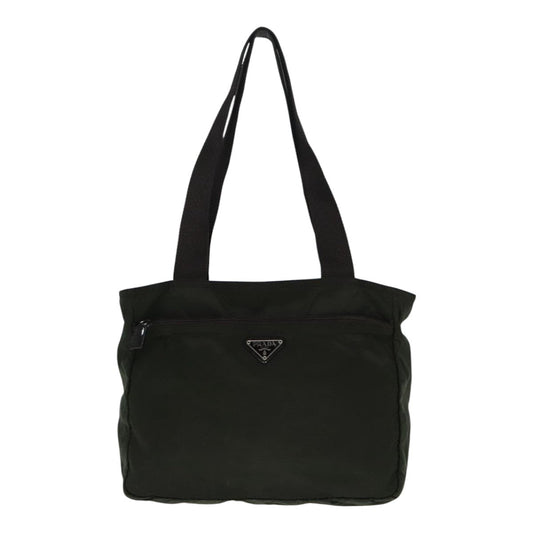 Luxury Prada Tote Bag Nylon Khaki Brown Silver fm3816