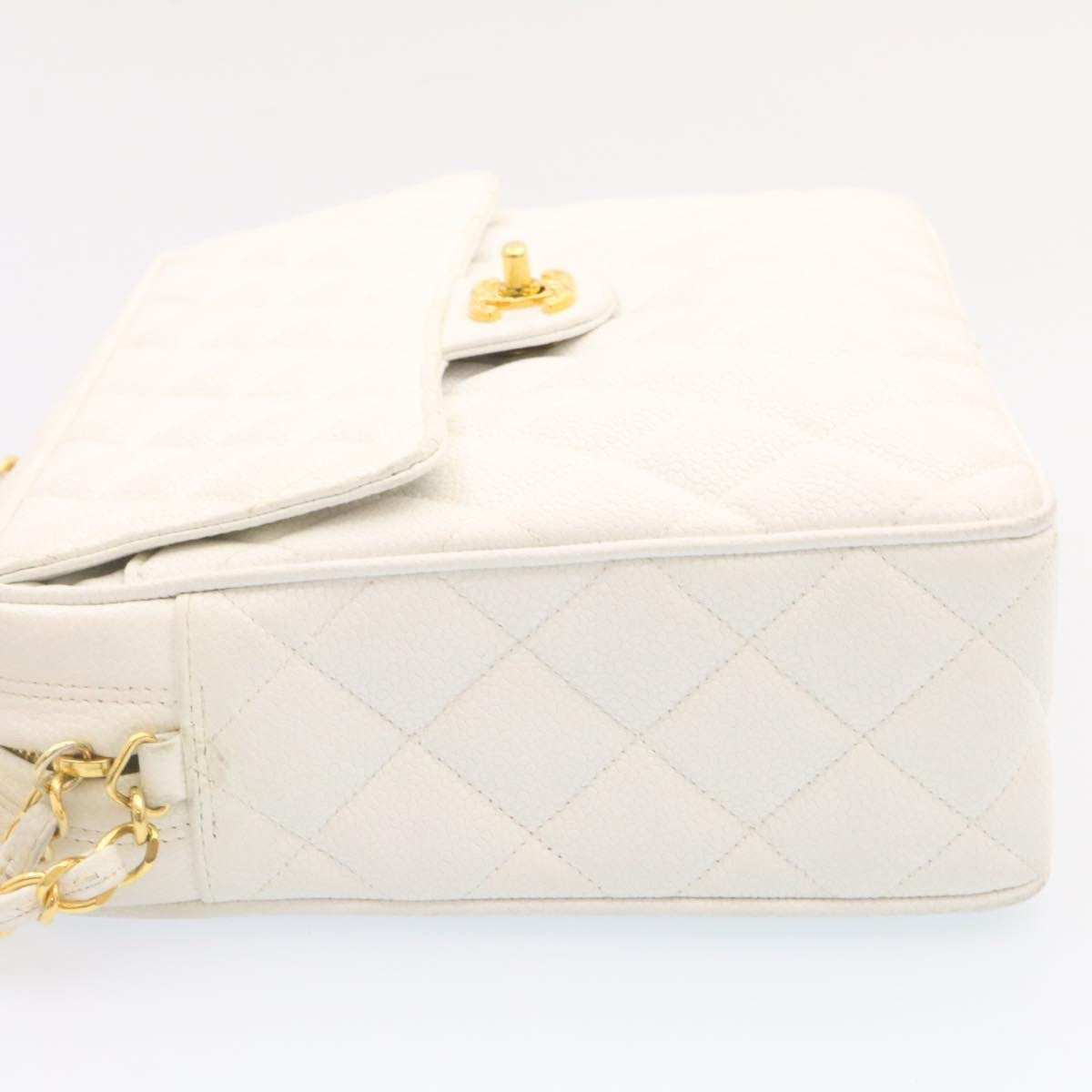 Luxury Chanel Matelasse Chain Shoulder Bag Caviar Skin Gold White CC am1370gA