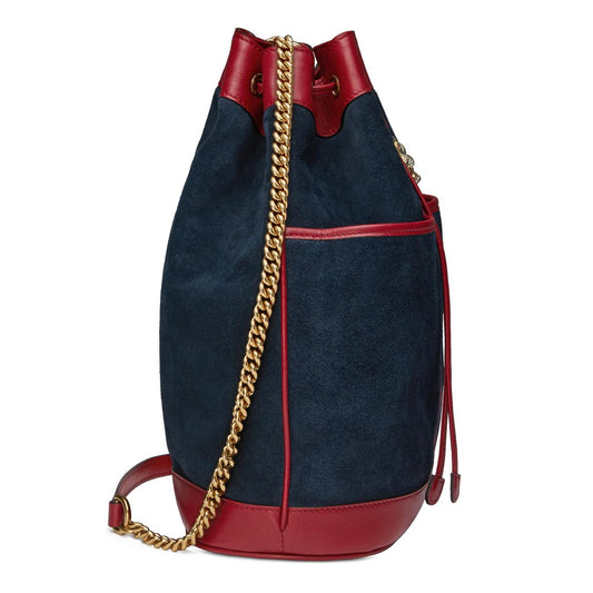 Luxury Gucci Trending 2025 Bucket Rajah Medium Suede Hobo Bag in Blue