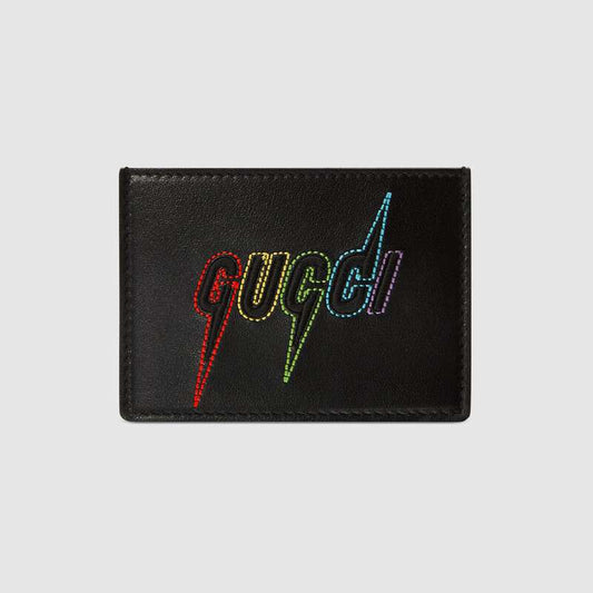 Luxury Gucci Trending 2025 Blade Embroidered Card Case in Black