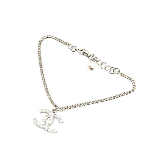 Chanel Coco Mark Bracelet Silver White Metal
