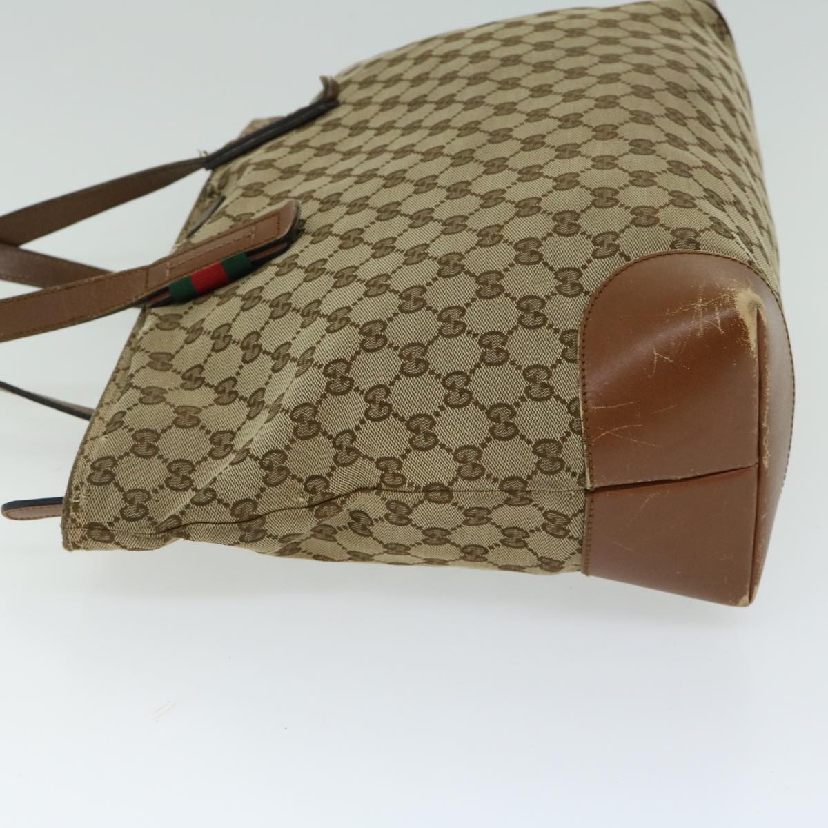 GUCCI GG Canvas Web Sherry Line Tote Bag Beige Red Green 308928 hk1105