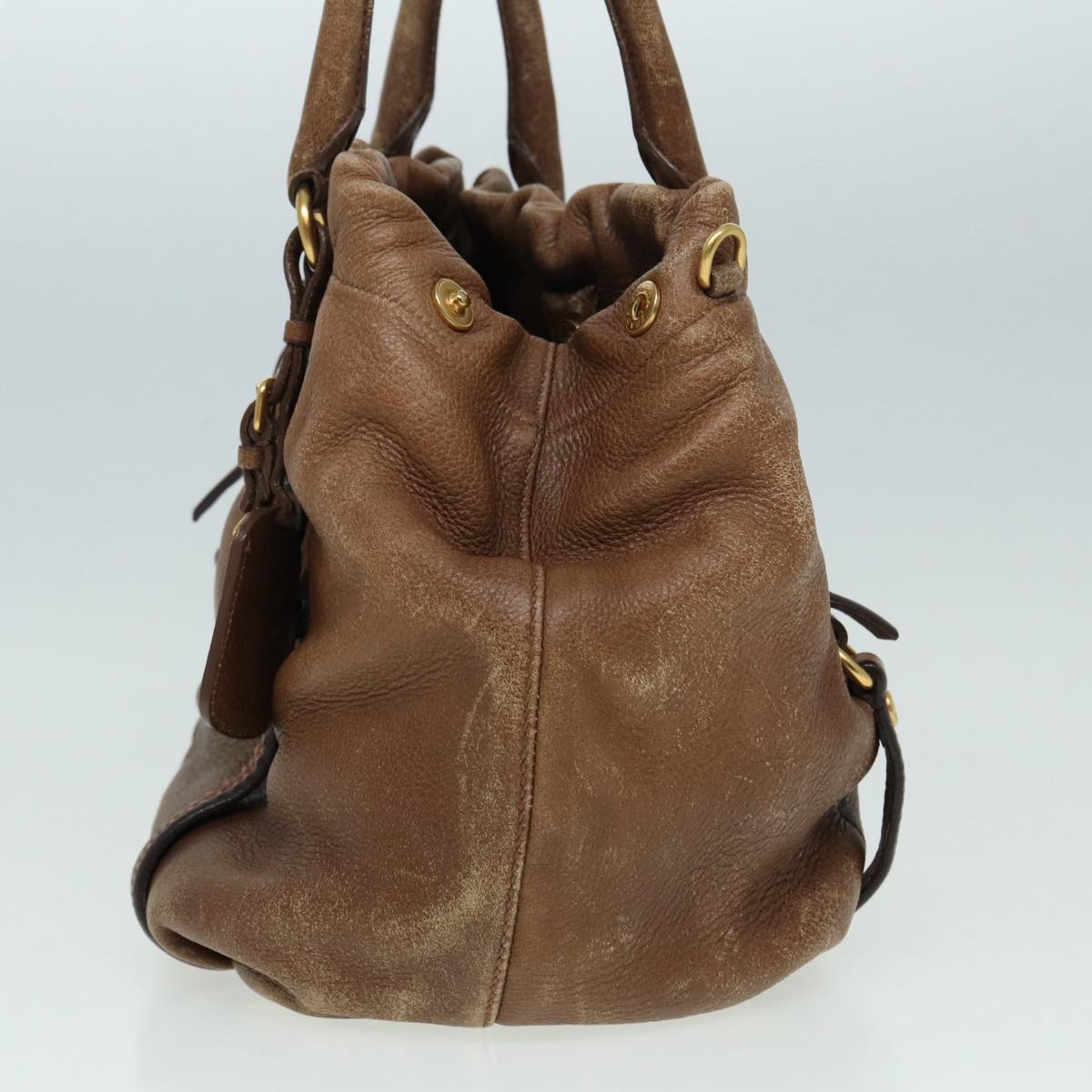 Luxury Prada Hand Bag Leather 2way Brown hk1498