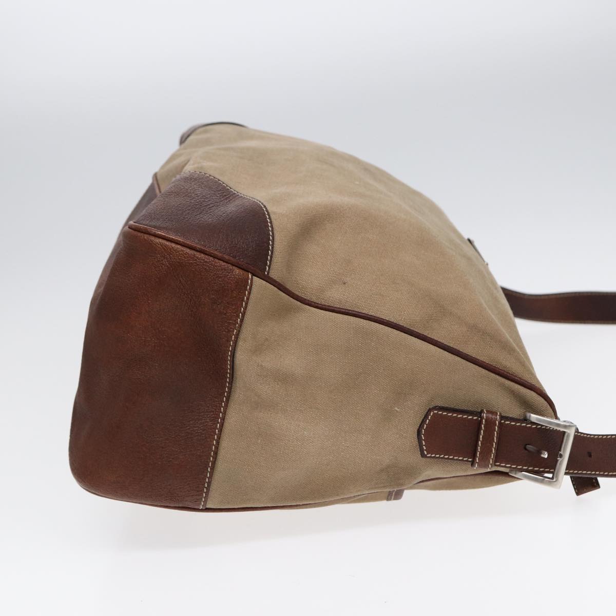 Luxury Prada Shoulder Bag Canvas Leather Beige Brown Silver hk1565