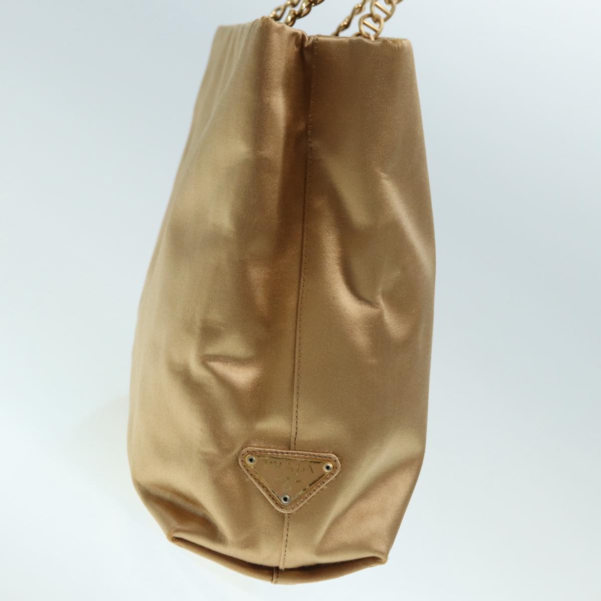 Luxury Prada Chain Hand Bag Satin Brown Gold hk1635