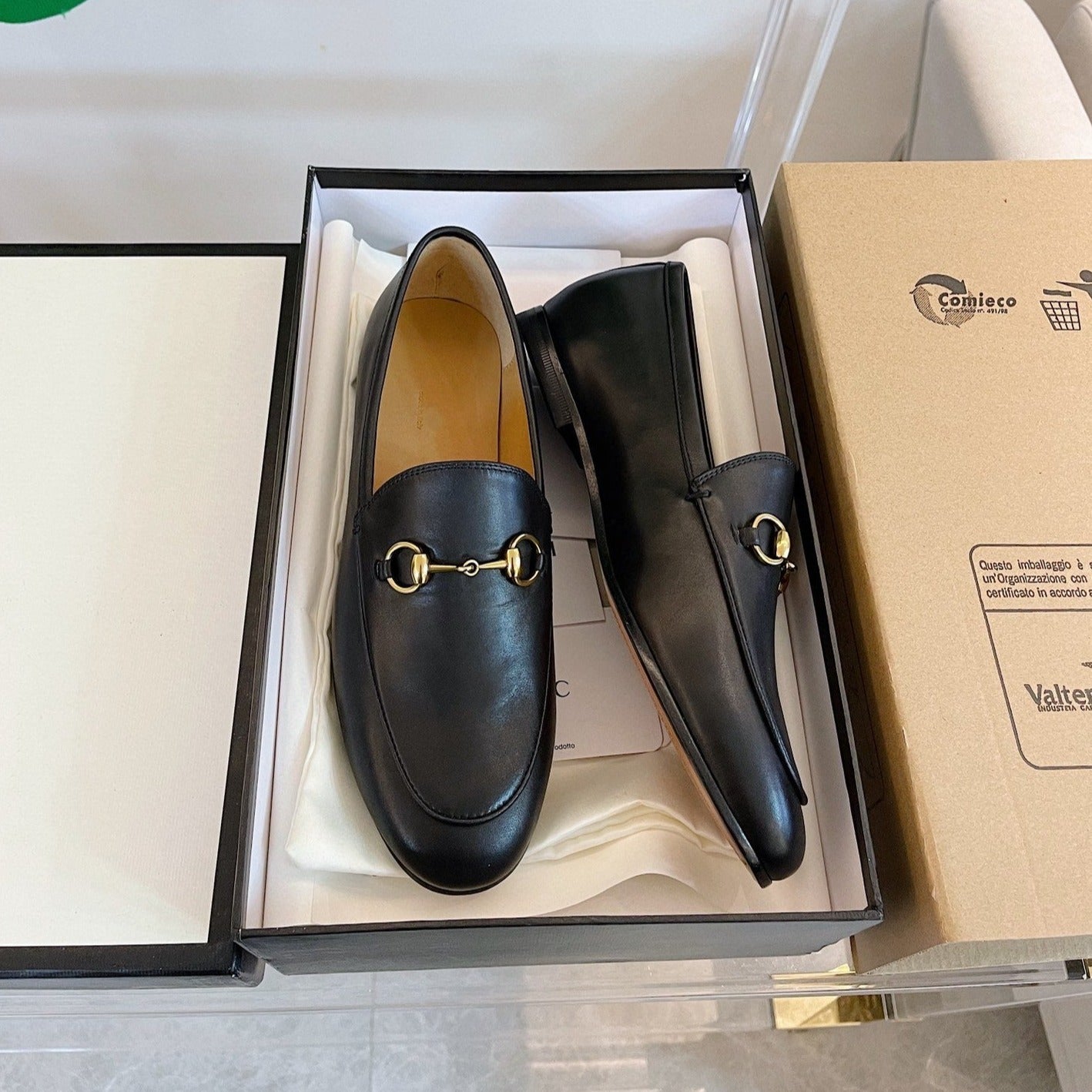 Luxury Gucci GG LOAFERS MULES BLACK BROWN SOLE