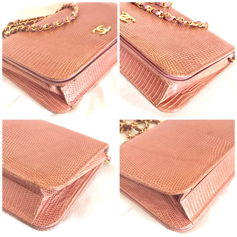 Luxury Chanel Vintage milky pink genuine lizard leather 2