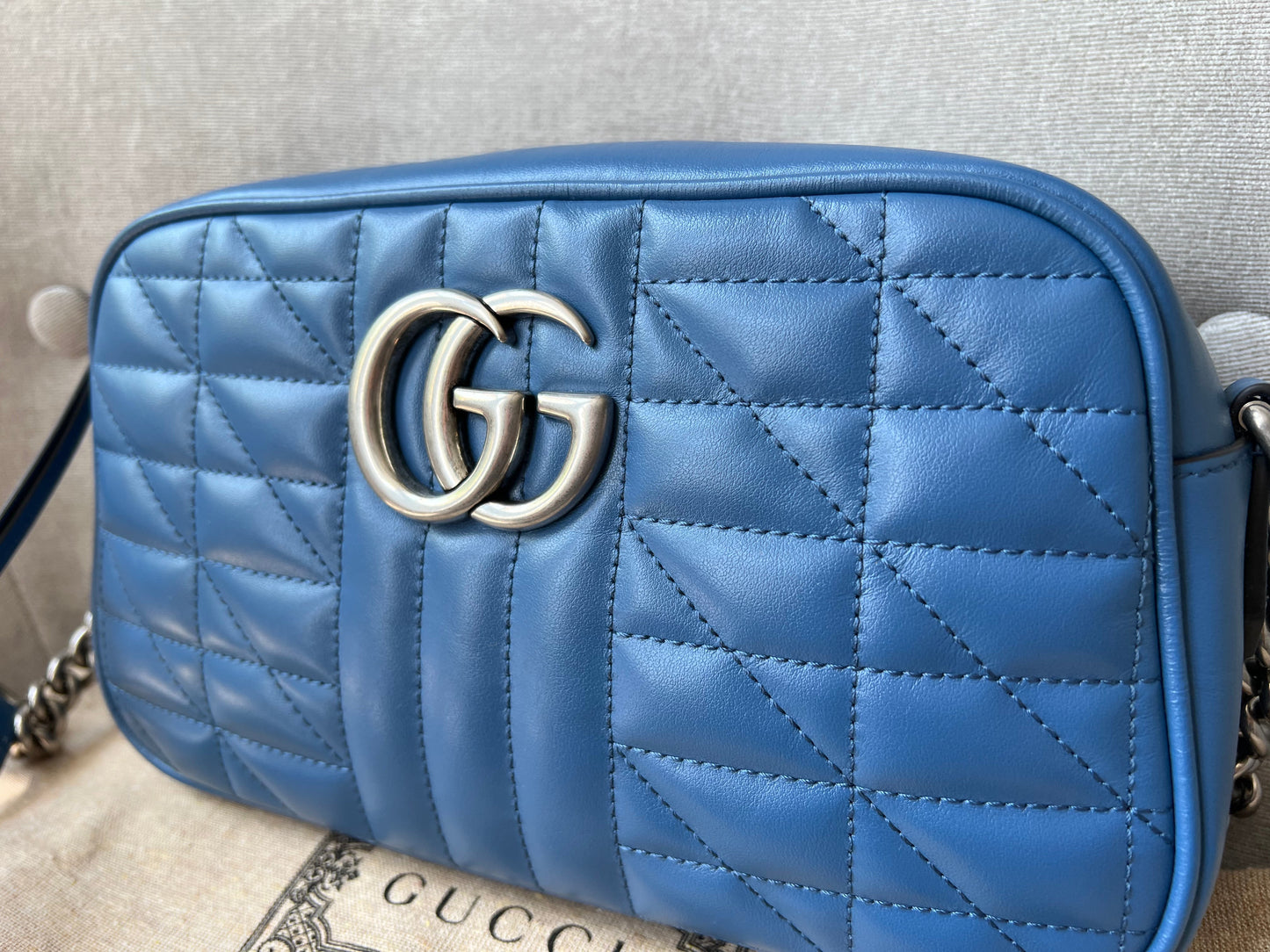 Luxury Gucci Aria GG Blue Marmont Small Shoulder Bag ( 1250)