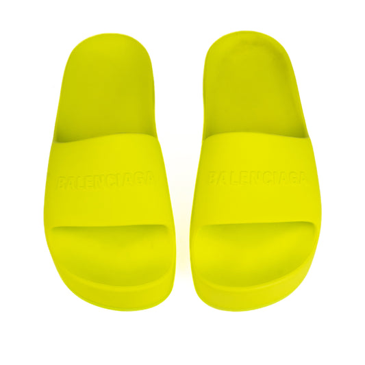 Balenciaga Chuncky Pool Slides in Acid Lime