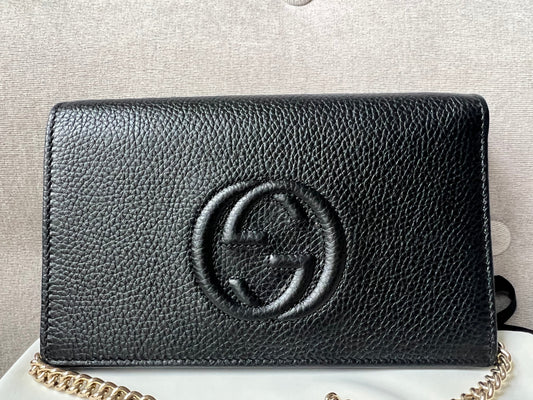 Luxury Gucci Trending 2025 Black Soho Chain Wallet