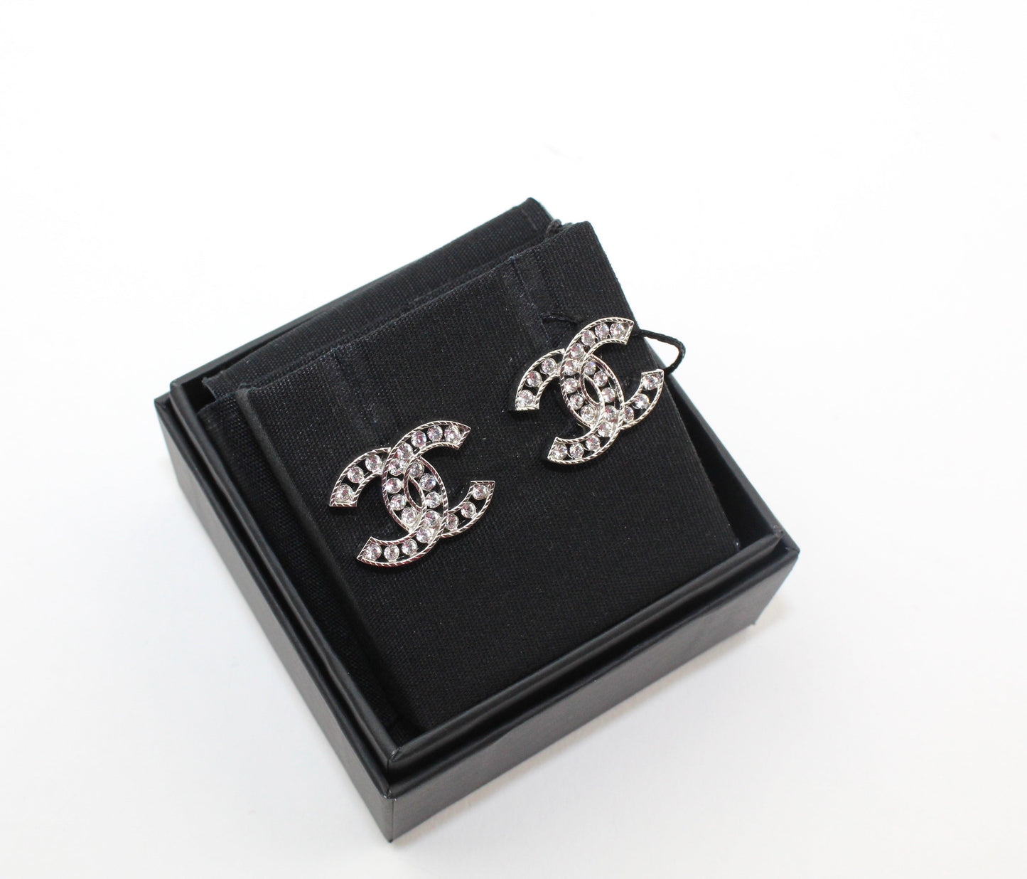 Chanel CC Silver and Crystal Earrings