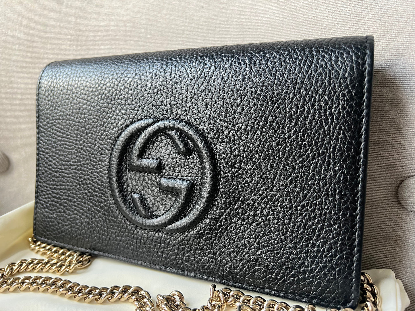 Luxury Gucci Trending 2025 Black Soho Chain Wallet