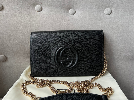 Luxury Gucci Trending 2025 Black Soho Chain Wallet