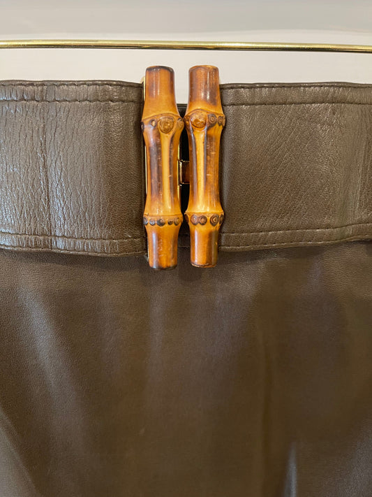 Luxury Gucci Trending 2025 Brown Leather Skirt with Bamboo Belt Detail Size IT 44 (UK 12)