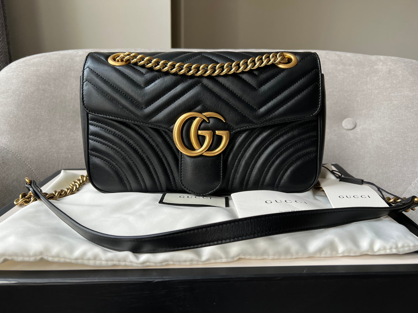 Luxury Gucci GG Black Marmont Small Shoulder Bag ( 1800)