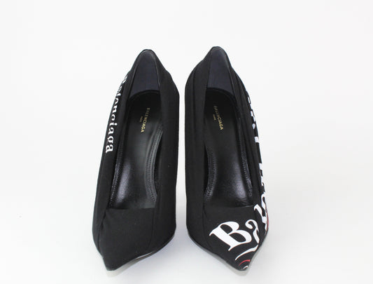 Balenciaga black campaign logo knife heels