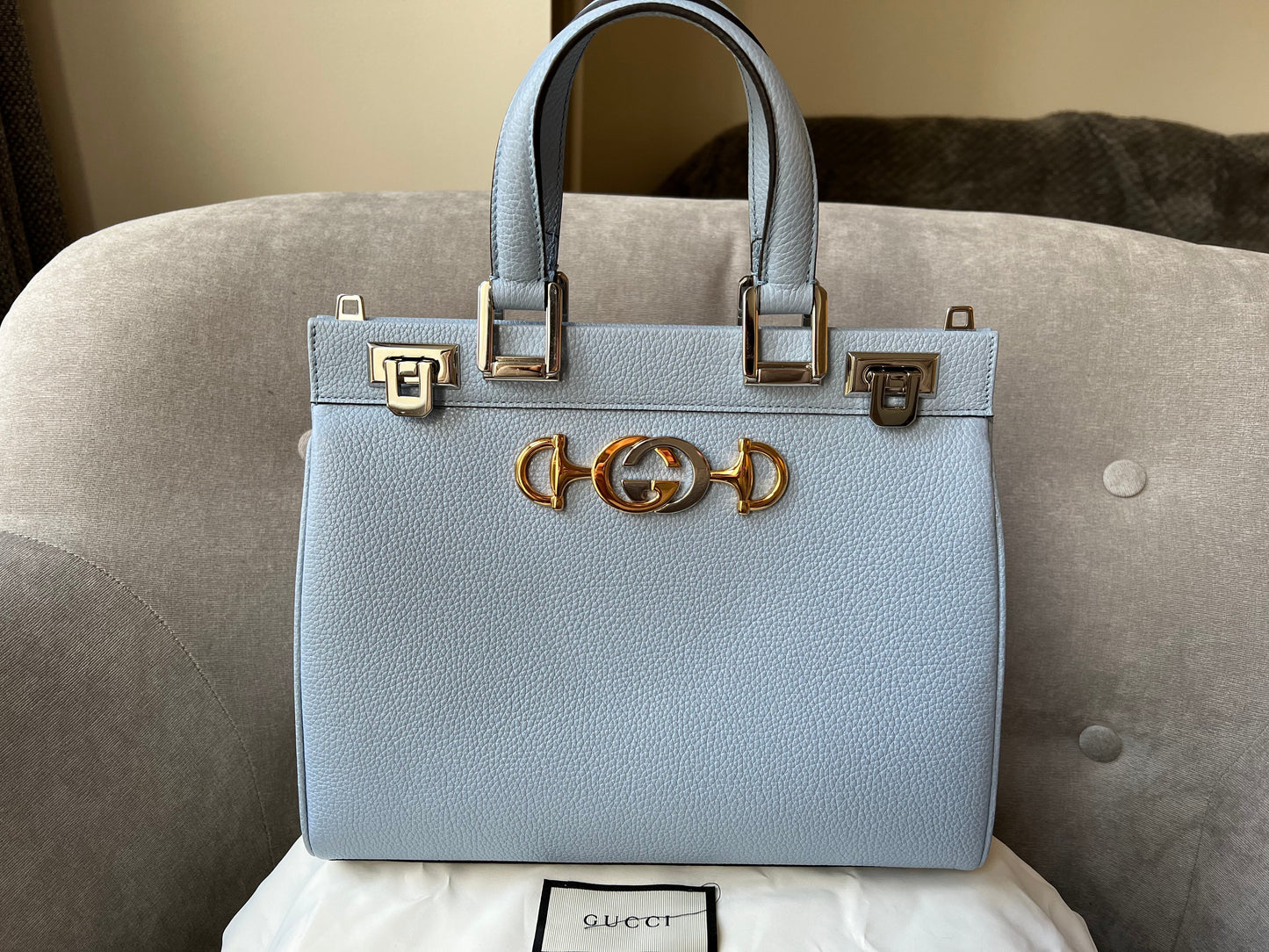 Luxury Gucci Pale Blue Medium Zumi Tote