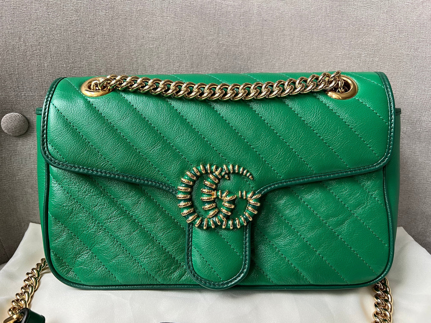 Luxury Gucci GG Green Torchon Marmont Small Shoulder Bag