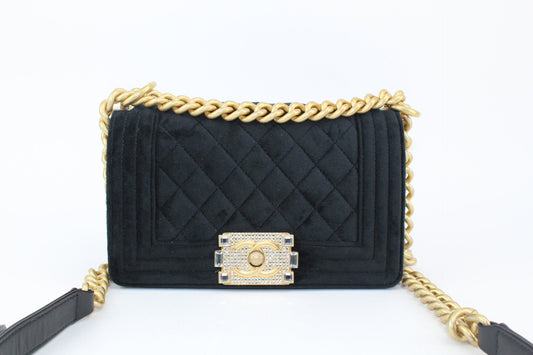 Chanel Small Boy Velvet Black/ Gold