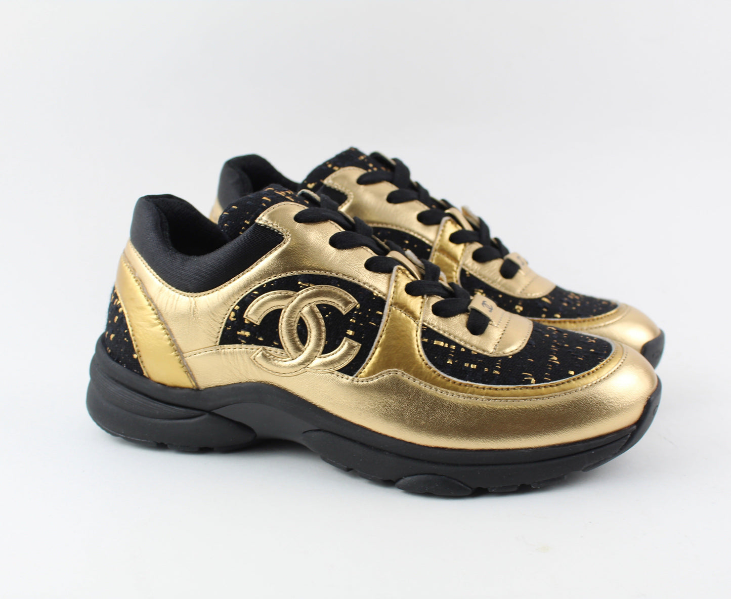 Chanel Cross Trainer Sneakers Black and Gold