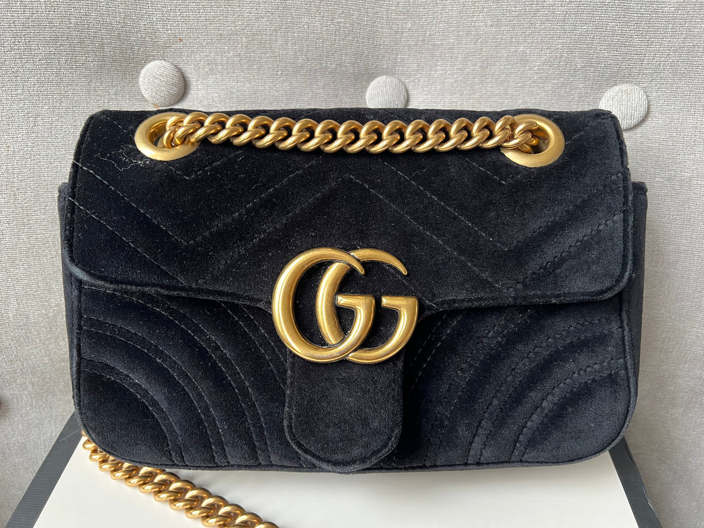 Luxury Gucci Black GG Mini Velvet Marmont Shoulder Bag