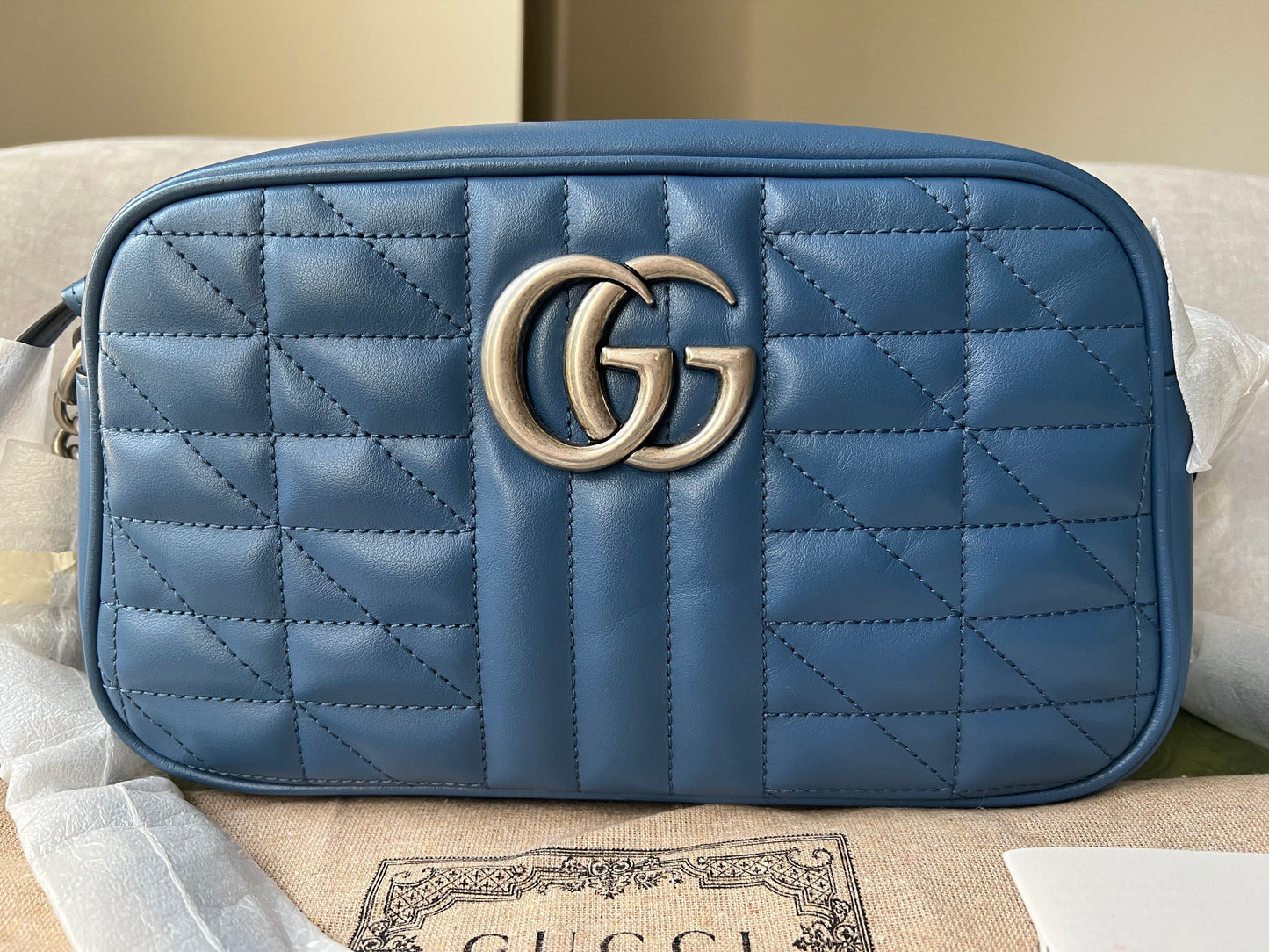 Luxury Gucci Aria GG Blue Marmont Small Shoulder Bag ( 1250)