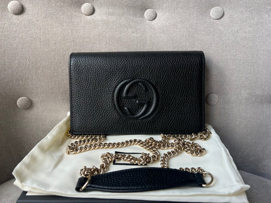 Luxury Gucci Trending 2025 Black Soho Chain Wallet
