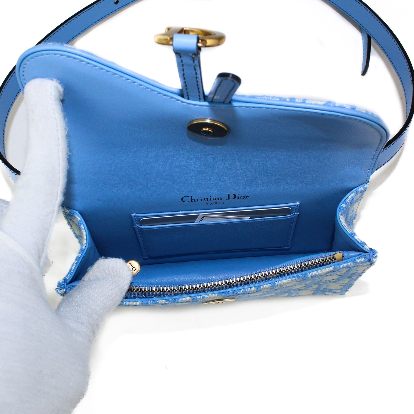 Dior Oblique Saddle Belt Bag light blue