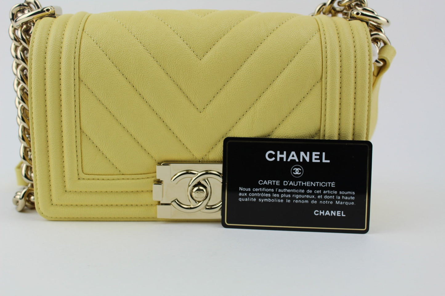 Chanel Chevron Small Boy Bag Yellow