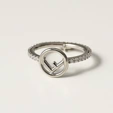 Luxury FendiF LOGO SILVER DIAMOND RING