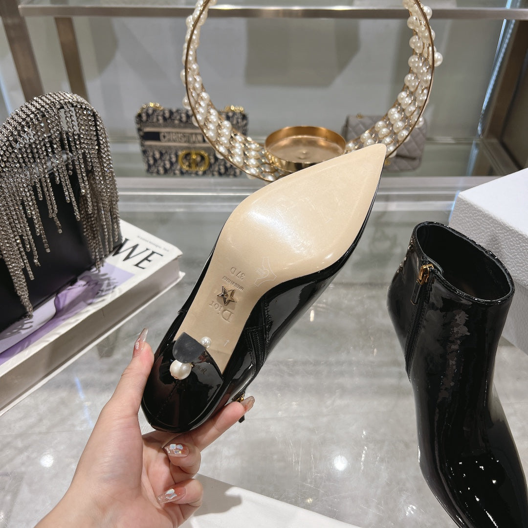 Luxury DiorTribales Heeled Ankle Boot 65mm In Black Glossy Cowhide 996434