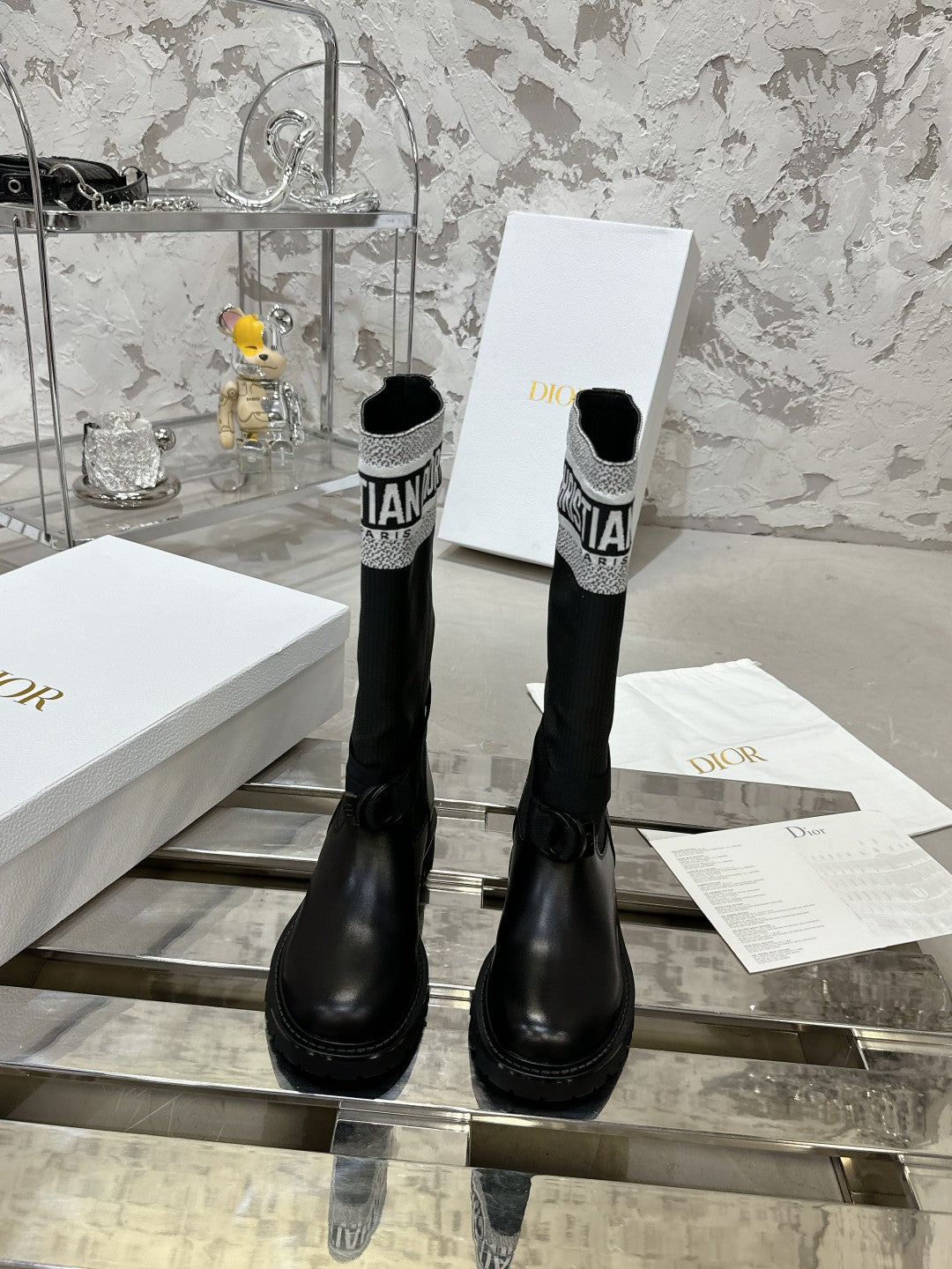 Luxury DiorD-Major Boot In Black Mix White Denim Fabric 100566