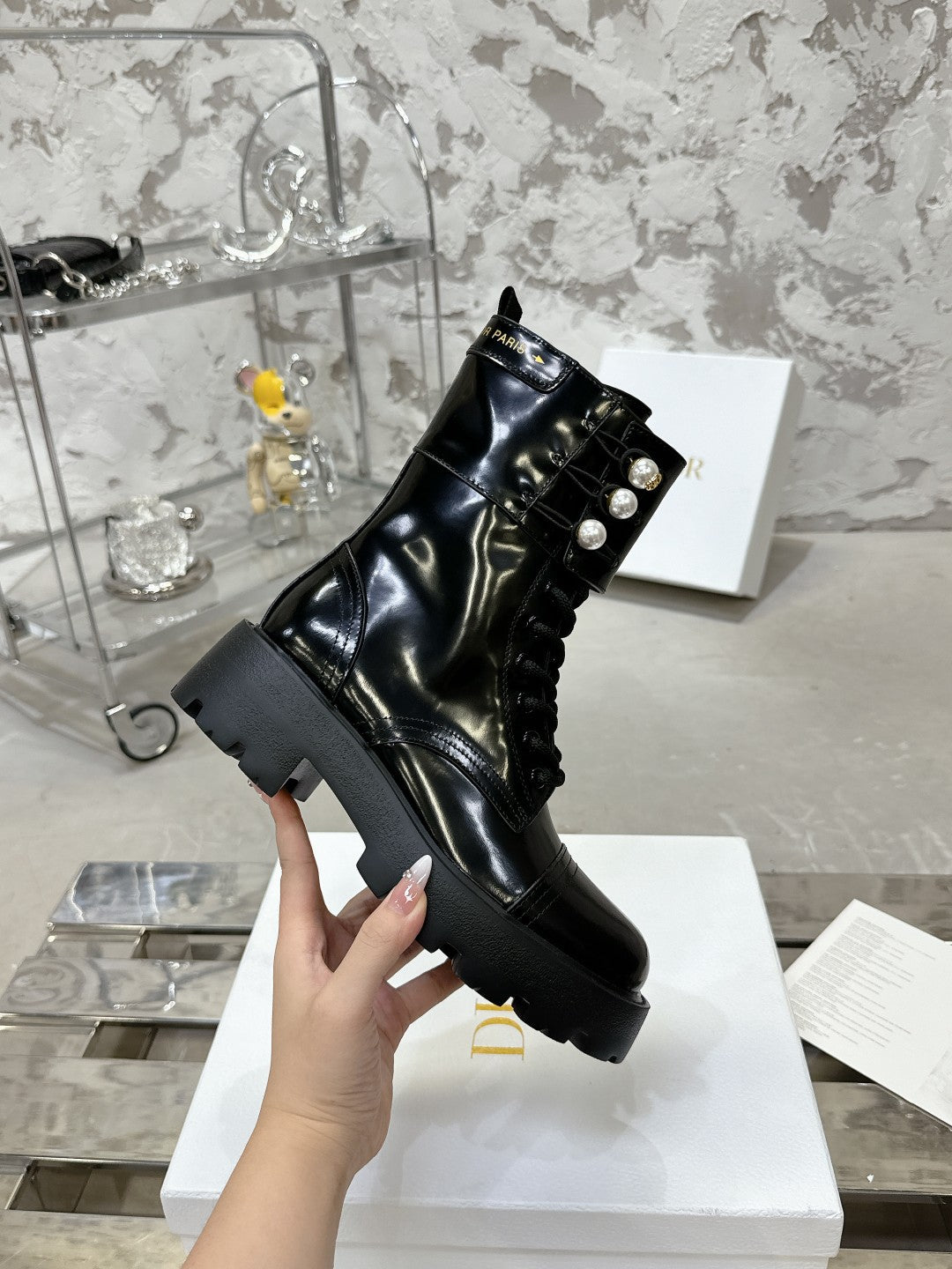 Luxury DiorD-Strike Ankle Boot In Black Glossy Cowhide 100587