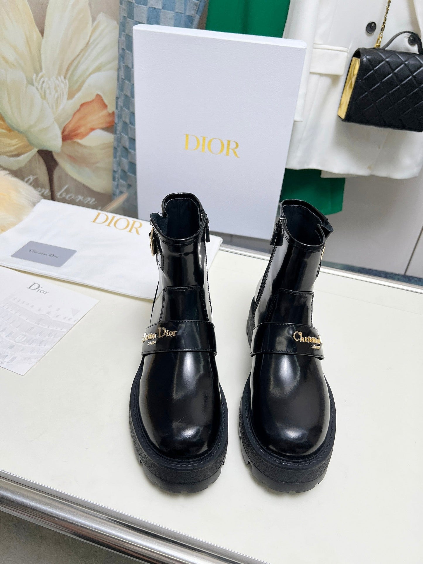 Luxury DiorD-Quest Ankle Boot Glossy Black Calfskin