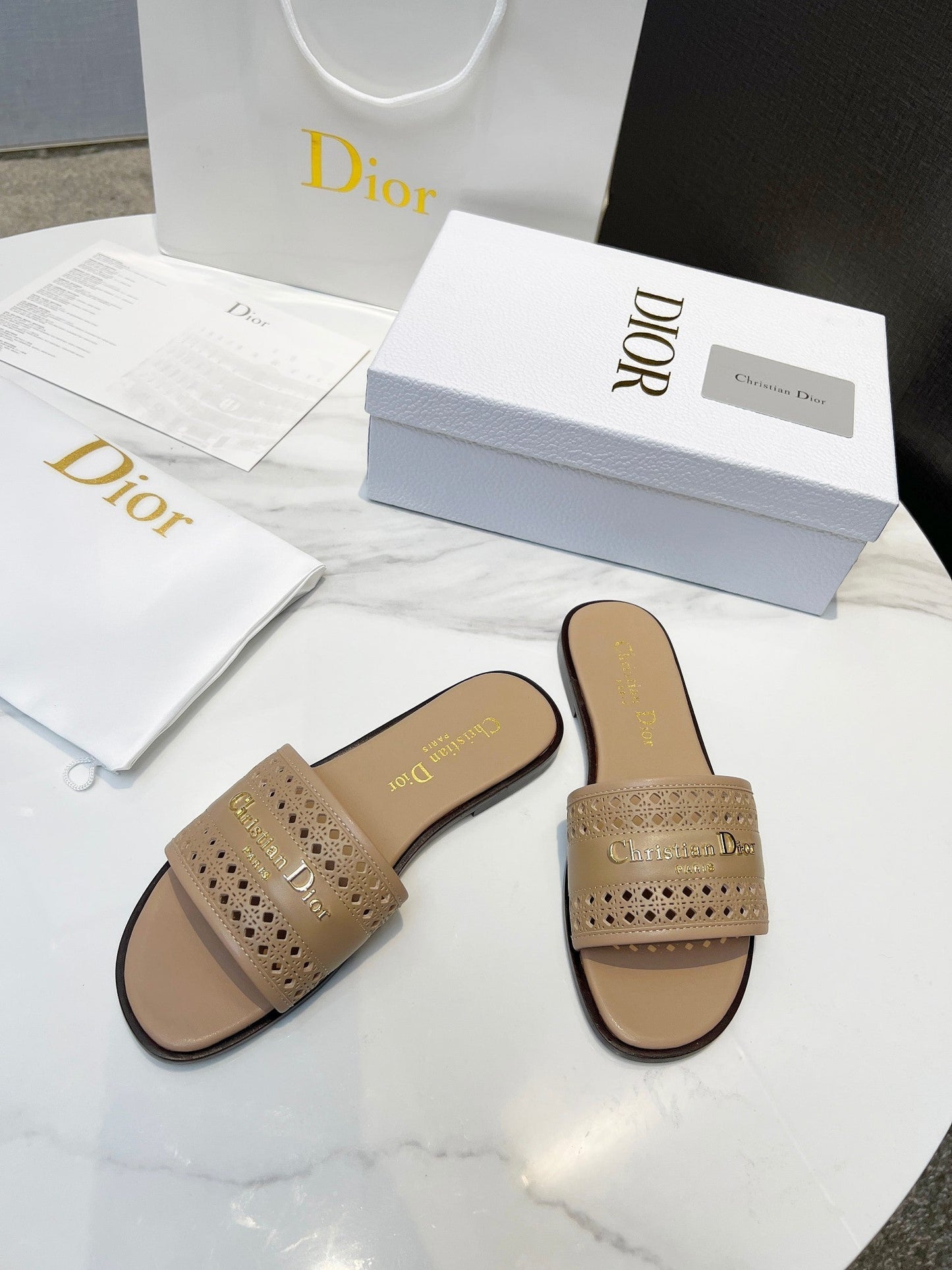 Luxury Dior25 D-Lane Slide Calfskin
