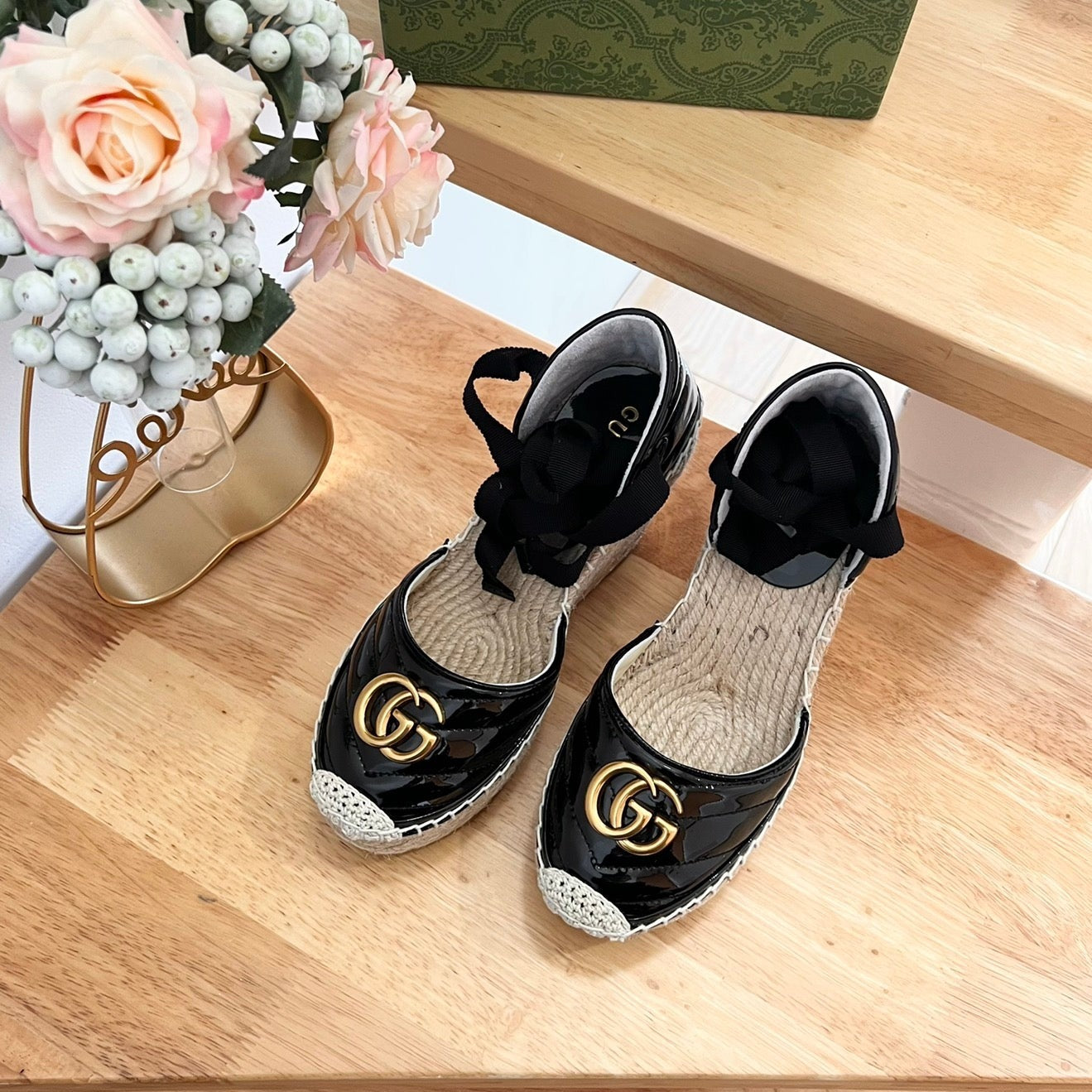 Luxury Gucci GG Crochet platform Espadrilles Blush Black