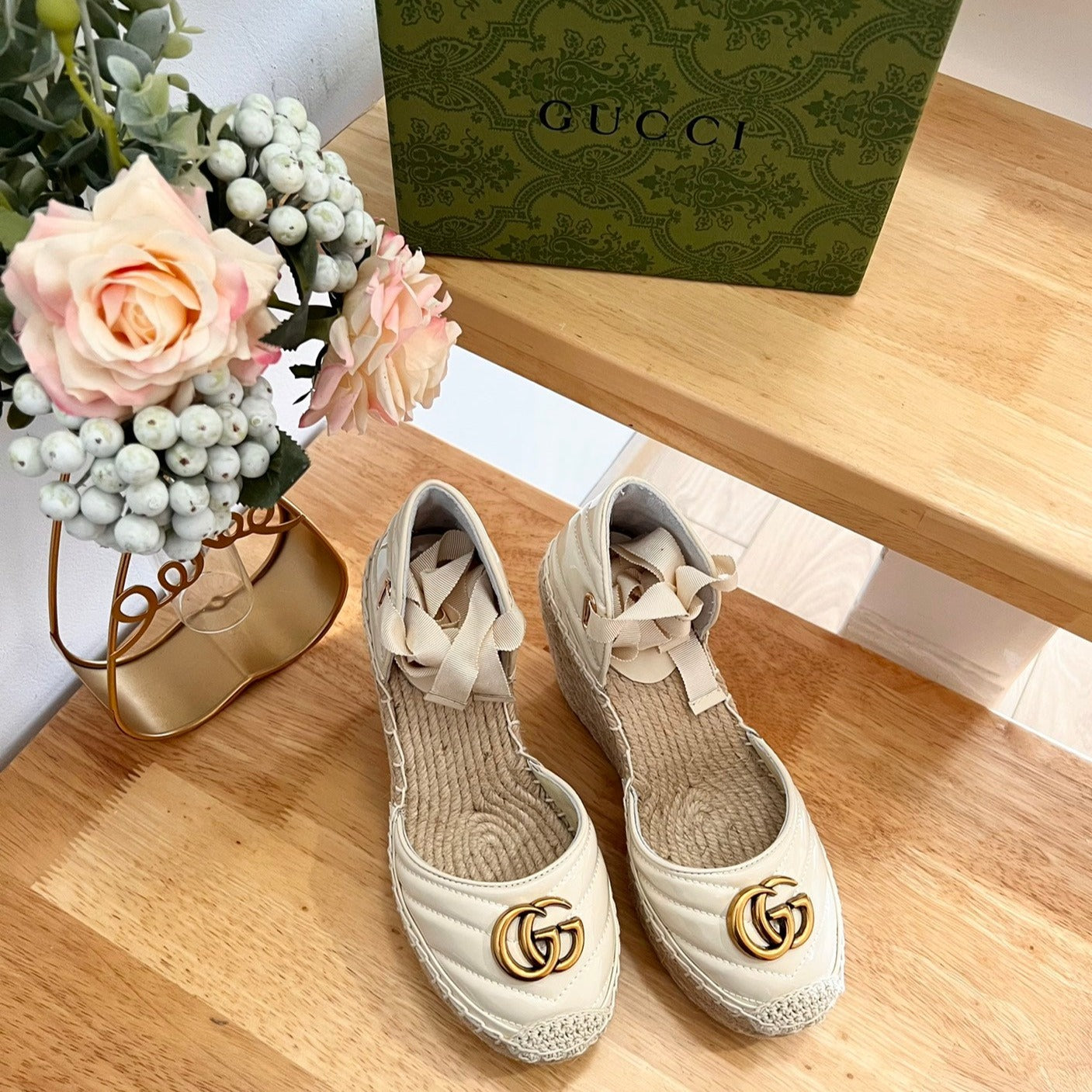 Luxury Gucci GG Crochet platform Espadrilles White